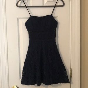 B. Darlin Spaghetti Strap Navy Lace Mini Dress